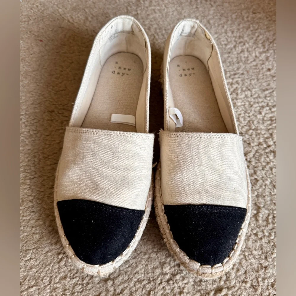 Target's  Women's A New Day cream colored black tip espadrilles